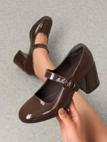 Chunky Heels For Women Block Heels Closed Toe Shoes Comfortable Dress Office Pumps - Màu nâu Sô-cô-la - Xem 2