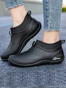 Women's Japanese Style Low-Cut Rain Boots, Non-Slip Short Tube Outdoor Waterproof Shoes For Kitchen Work, Gardening, Car Washing, Rainy Days, Grocery Shopping - Black - View 3