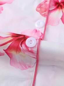 Conjunto de pijama de 2 piezas con estampado floral hawaiano para mujer, blusa de manga corta con cuello y pantalones cortos de cintura elástica, ropa de dormir de moda para fiestas de vacaciones y uso casual en casa