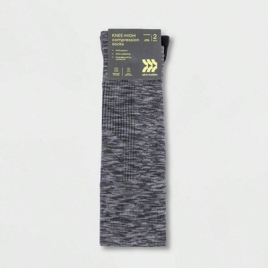 Women's Compression 2pk Knee High Athletic Socks - All In Motion™ 4-10 - Black - View 1