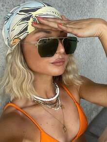 1pc Asymmetrical Rectangle Metal Double-Bridge Aviator Glasses, Fashionable Outdoor Eyewear For Summer Beach Vacation,Outdoor,Travel - Multicolor - View 11