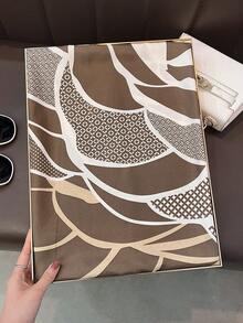 1pc Printed Polyester Twill Square Scarf, Suitable For Sun Protection And Hair Styling - Coffee Brown - View 9