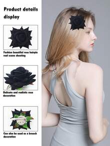 2 piezas Clips de pelo con diseño de rosa de moda, hechos de fibra de poliéster, lindos, adecuados para uso diario, maquillaje, fiestas, y apropiados para todas las estaciones, incluyendo Halloween - A - Ver 5