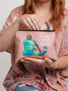 Tas Cuci dengan Motif "Perlengkapan Perawatan Gigi", Motif Kartun Sikat Gigi dan Pasta Gigi, Tas Penyimpanan Resleting Portabel, Tas Penyimpanan Perlengkapan Mandi untuk Perjalanan, Tas Penyimpanan Jarum dan Benang - MultiWarna - View 4