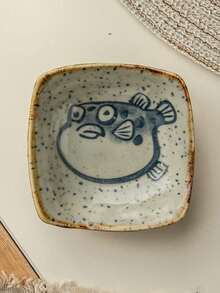 1 件/6 件陶瓷酱汁碟、蘸料盘、复古卡通方形调味盘、蘸料盘、酱油盘、寿司盘、厨房和餐厅用品