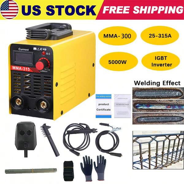 110V 315AMP Mini IGBT ARC Welding Machine Inverter  MMA Electric Welder Stick,Mini Stick Welder Portable,Large LED Display With Inverter DC Hand Welding Household, Arc Force Quick ARC Starting And Over-Heating Protection,With Electrode Holder, Work Clamp, Input Power Adapter Cable And Brush