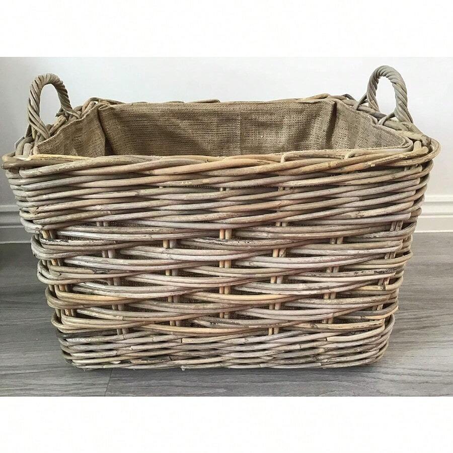 Rec Log Storage Basket Hian Lined Excellent Quality Very Strong Kuba Rattan Large - Brown1 - View 1