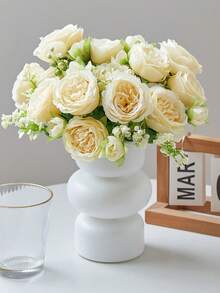 1pc Ceramic Look Plastic Vase White Unbreakable Vase For Tulips Roses Flowers Home Decor, Living Room, Table Decoration - White - View 3