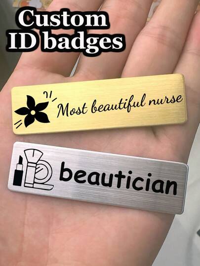 1 Stück, personalisierter individueller ID-Ausweis, individuell lasergravierter Namensausweis - Edelstahl Mitarbeiter-ID-Ausweis mit personalisiertem Kragen und Firmlogo - hochwertige Metallverarbeitung, individualisierter ID-Ausweis für Lehrer und Mitarbeiter an Schulen