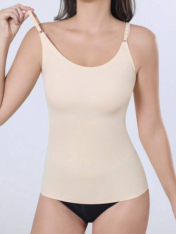 Modelador de camisola sem costura, controle de cintura e barriga, regata emagrecedora, cor sólida simples, moda feminina, alças finas ajustáveis, modelador leve, roupa íntima