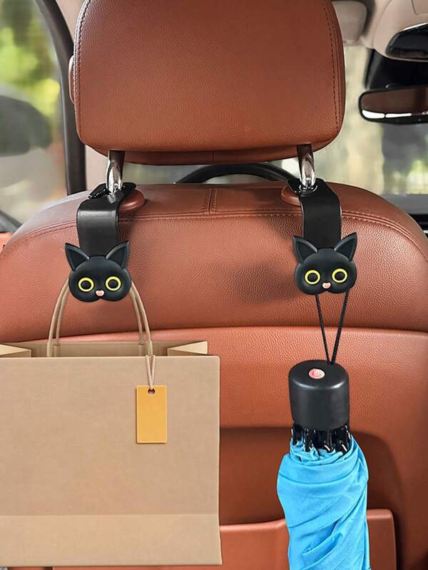 1/2pcs Cute Cat Seat Hook Cartoon Pendant Hook Bracket Car Storage Organizer General Motors Seat Headrest Storage Hook Used For Hanging Handbags And Grocery Bags