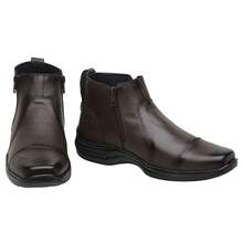 Men's Casual Genuine Leather Boot With Side Zipper, Non-Slip Comfort Rubber Sole - Cà phê nâu - Xem 2