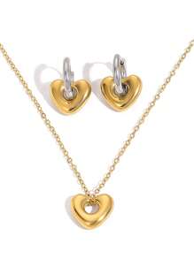 2 piezas Pendientes de aro con forma de corazón, chapados en oro de 18 quilates y de acero inoxidable, a prueba de agua y resistentes a la decoloración, diseño vintage de dos tonos, adecuados para uso diario de las mujeres, regalo de San Valentín