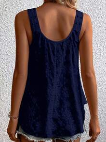 Plus Women' Solid Color Hollow Out Embroidery Tank Top - Navy Blue - View 3