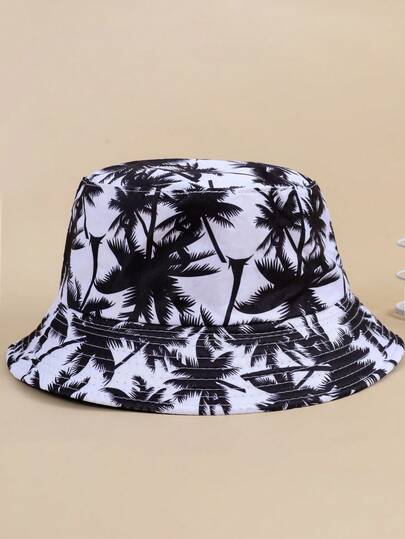 1pc Unisex Island Palm Tree Print Reversible Sun Bucket Hat, Suitable For Beach, Outdoor Leisure Activities In Spring And SummerMen's Sun Hat Summer Hat, Suitable For Summer Outdoor Activities Such As Hiking And Fishing