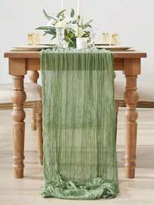 1pc Green Pleated Table Runner, Foldable Tablecloth, Holiday Birthday Decor, Wedding Decor, Holiday Home Decor, Party Room Dining Table Decor, Tablecloth, Solid Color Tablecloth, Birthday Decor, Wedding Decor, Summer Gift, Beach, Back To School, School Supplies, Room Decor - Multicolor - View 5