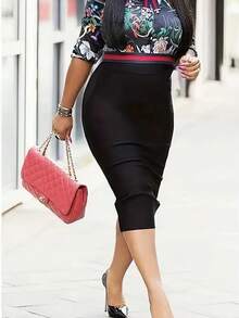 Falda ajustado ajustada y sexy con abertura lateral - Negro - Ver 3