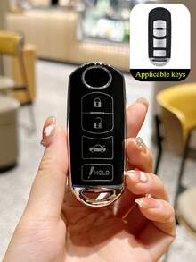 Capa protetora de TPU para chave remota, acessório automotivo moderno e elegante, ideal para entusiastas de carros. Compatível com os modelos: 2, 3, 6, Atenza, Axela, Demio, CX-5, CX-3, CX-7 e CX-9. - Série Silver Edge - Concha Única - Ver 1