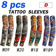 8pcs Tattoo Sleeves - Seamless, Breathable Arm Covers For Cycling & Driving | Sun Protection & Cooling Nylon Fabric Sleeves Cover Arms Fake Tattoo