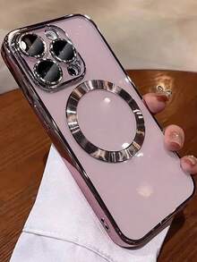 VRNOEI Deluxe Plating Magnetic Phone Case Compatible With IPhone 16 15 14 13 12 11 Pro Max 16 15 14 Plus Magnetic Wireless Charging Shockproof Phone Case Phone Cover Boys & Girls Transparent Magnetic Bumper Phone Case - Pink - View 5