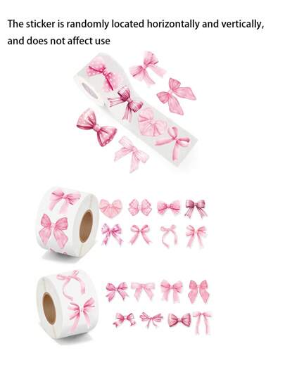 500pcs/Roll Pink Bow Decorative Stickers, Envelope Greeting Card Stickers, Party Decorative Stickers, Anniversary/Birthday/Mother's Day/Valentine's Gift, Packaging Box Sealing Stickers, Random Orientation, Suitable For Various Occasions