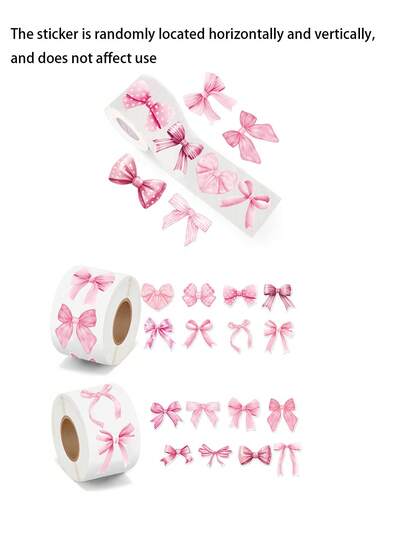 500 张/卷粉色蝴蝶结装饰贴纸、信封贺卡贴纸、派对装饰贴纸、周年纪念/生日/母亲节/情人节礼物、包装盒密封贴纸、随机方向、适用于各种场合