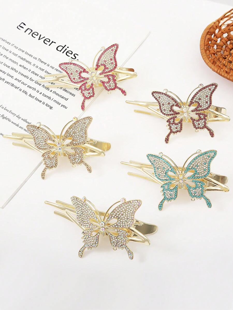 1 件水钻发夹，优雅发髻发型配饰，蝴蝶发夹，母亲节礼物，爪夹，发夹，发夹，发夹，发夹，Rave 配饰 - 彩色 - 查看 1