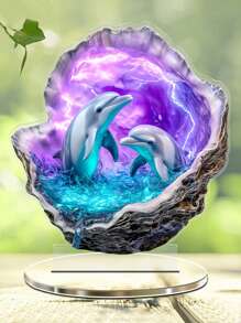 1pc Colorful Acrylic Dolphin Decorative Figurine, Desk Decor For Living Room, Bedroom, Home Decor Cartoon Dolphin Stand