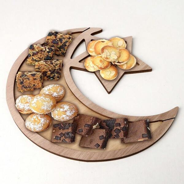 1 pezzo Decorazione in legno a forma di luna e stella, decorazione per la casa, regalo, vassoio da dessert per le festività