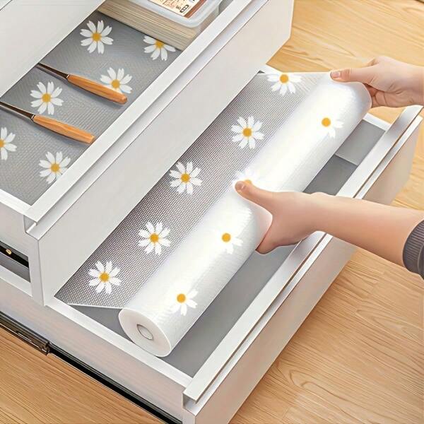 1pc Waterproof Anti-Slip Plastic Drawer Liner, Multipurpose Cabinet Liner Suitable For Kitchen, Refrigerator, Table - Daisy Design