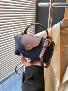 Mini New Fashion Handbag With Contrast Color Design, Made Of Waterproof Nylon Fabric, Includes Shoulder Bag, Square Bag And Vegetable Basket Bag, Suitable For Commuting, Parties And Vacations In Winter - Royal Blue - View 7