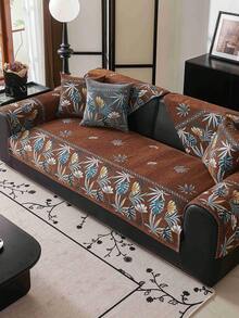 1PC Tropical Print Sofa Cushion Modern High Sense Style Living Room Home Decoration Sofa Cover For Single 2 Persons 3 Persons 4 Persons Sitting Sofa Chenille Fabric Jacquard Knitting Process Pet Anti-Dirty Sofa Cover Cushion - Coffee Brown - View 4