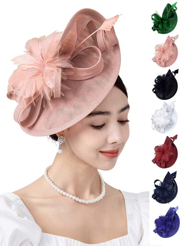 1pc Feather Fascinator Hat Tea Party Veil Fascinator Kentucky Derby Hat Pillbox Hat Fascinator Cocktail Wedding Bridal Fascinators For Women Girl Birthday Mother's Day Gift,Hair Accessories Mini Hats Tiny Hats Mini Top Hat Mini Cap