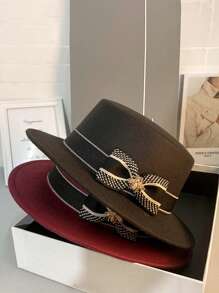 1pc Women's Solid Color Casual Hat, Bohemian Retro Palace Style Party Street Hat, Korean Version Year-Round Brimless Fresh Felt Bowknot Versatile Travel Vintage Fedora Hat, Suitable For Everyday Outings And Shopping