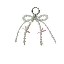Elegant Beaded Ribbon Bow Keychain - Fashionable Bag Accessory Y2K Bows - Pink - View 9