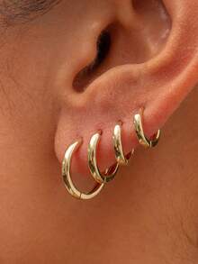 4 Pairs Stainless Steel Earrings, Unisex Ear Cuff Hoop Earrings, Hinged Earrings, Small Earring Set, Suitable For Girls - Gold-6/8/10/12mm - View 1