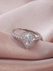 Cubic Zirconia Water-drop Decor Ring - Silver - View 3