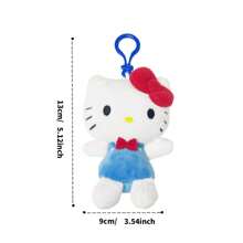 Miniso Llavero de peluche con colgante de Sanrio Hello Kitty del 50 aniversario, vestido azul, lazo rojo, accesorio para bolso, regalo de cumpleaños (1 pieza)