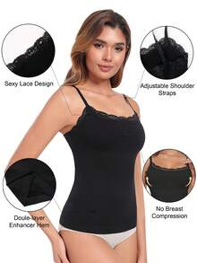 Women Shapewear Tummy Control Camisole Tops - Scoop Neck Sexy Compression Tank Tops Seamless Body Shaper - Đen/Trắng/Da - Xem 3