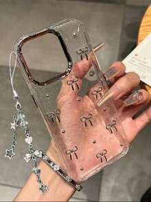 Girly Metal 3D Bow Phone Case Compatible With IPhone 15 Pro Max/14 Pro/11/12 Pro/13 Pro Max,Anti-Knock Protective Cover, Unique Design Waterproof Shockproof Anti-Fall Scratch Resistant - Clear - View 3