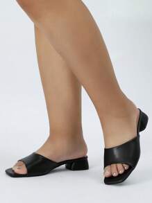 Women's Slip-On Mule Slippers, New Soft Leather Summer Sandals, Casual Comfortable Chunky Heel Versatile House Slides