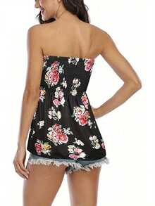 Women Tube Tops Solid Floral Leopard Print Sleeveless Tank Tops - 紅色 - 查看 4