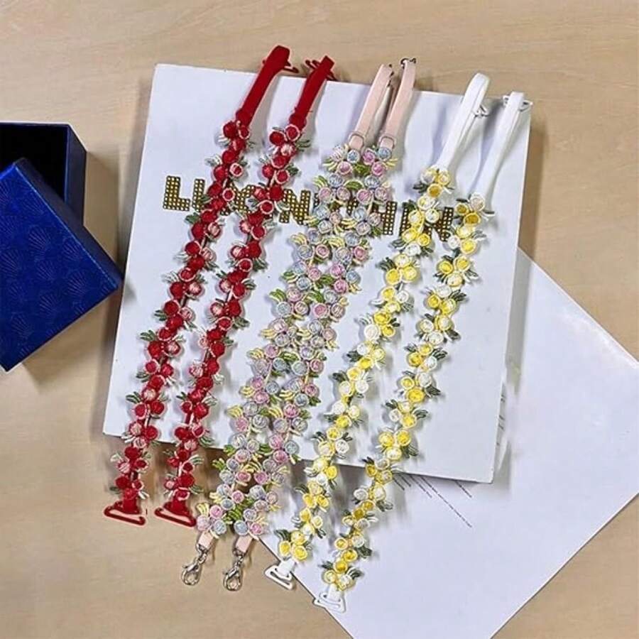 1 对花朵胸罩肩带可拆卸花卉胸罩肩带装饰花朵蕾丝肩带适用于无肩带礼服胸罩花朵蕾丝肩带女士 - 彩色 - 查看 1