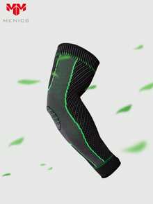 Menics 1 Piece Extended Arm Guard, 100% Polyamide Woven Green Stripe Pattern, High Elasticity, Breathable Knit, Suitable For Basketball, Badminton, Fitness, Volleyball, Sports Training, Hunting, Fishing, Jungle Protection