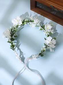 1 件山茶花新娘花冠头带，花卉头饰，可调节丝带女士发环，适用于婚礼、派对、节日、婚礼用品、发饰、发环头饰