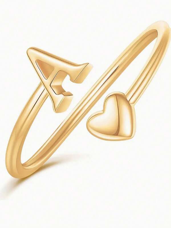 1pc Smooth Ring 26 English Letter Ring Love Letter Ring Plain Ring Opening Adjustable Ring Simple Personalized Ring