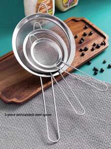 1/3/4pcs Stainless Steel Colander Ladle Strainer With Different Sizes For Filtering Flour / Oil At Home Kitchen
