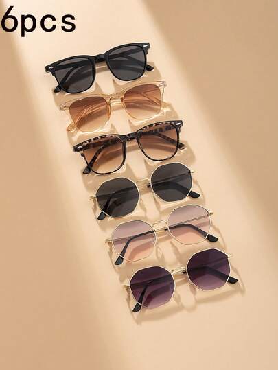 6/5/4/1 副复古经典金属几何镜框时尚太阳镜，适合儿童旅行、海滩、户外活动，男女童时尚眼镜，拍照装饰眼镜（带眼镜盒）