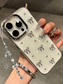 Girly Metal 3D Bow Phone Case Compatible With IPhone 15 Pro Max/14 Pro/11/12 Pro/13 Pro Max,Anti-Knock Protective Cover, Unique Design Waterproof Shockproof Anti-Fall Scratch Resistant - Clear - View 2