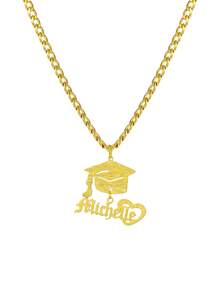 Collar de graduación con corazón y nombre personalizado con pedrería, mortarboard de bachillerato personalizado con nombre 2025, collar con colgante de cadena cubana con letra de estetoscopio de acero inoxidable mate, recuerdos de graduación para compañeros de clase y maestros, regalos de cumpleaños para ella, Día de la Madre, regalos de temporada de graduación y vuelta al colegio - Dorado - Ver 4